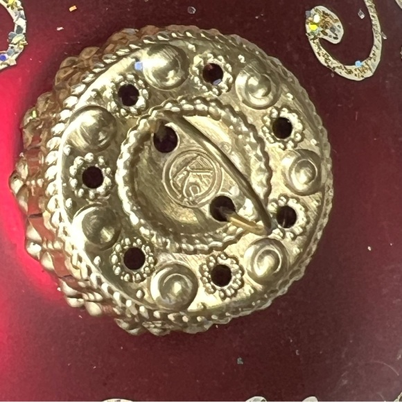 VTG Christmas by Krebs Burgundy Red Silver & Gold Ribbon Trimmed Glass Ornaments - Picture 8 of 8